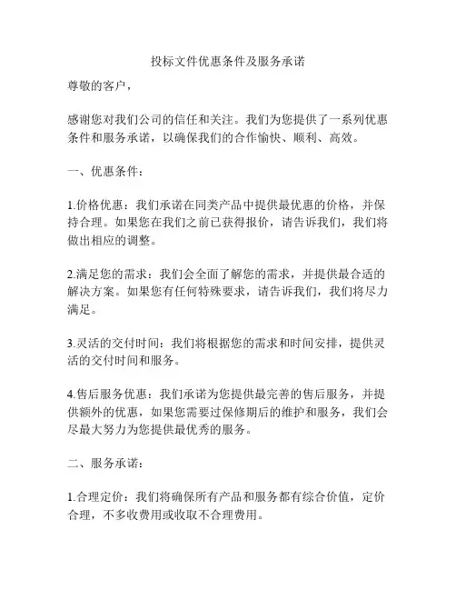 投标文件优惠条件及服务承诺