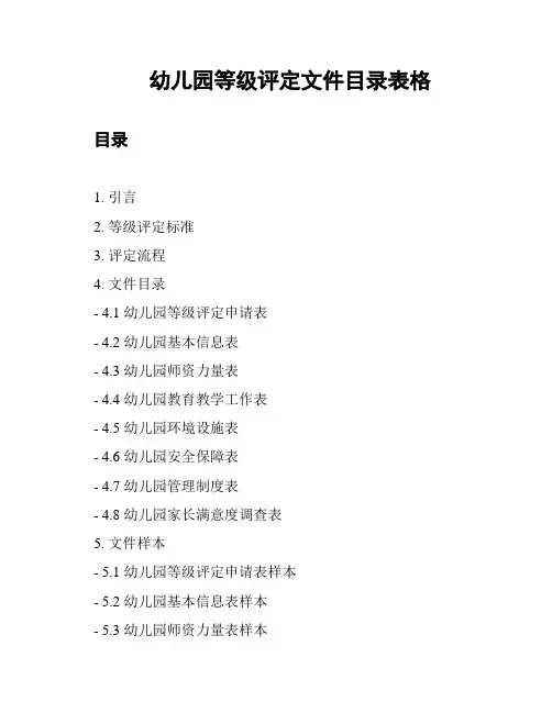 幼儿园等级评定文件目录表格