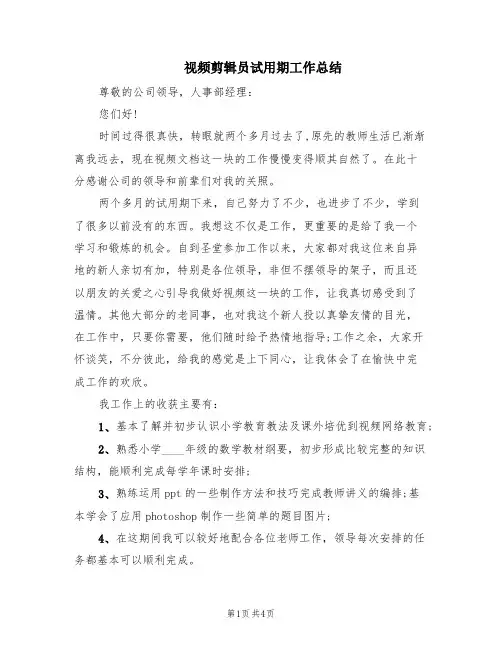 视频剪辑员试用期工作总结(2篇)