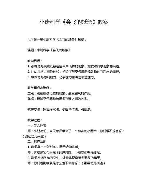 小班科学《会飞的纸条》教案