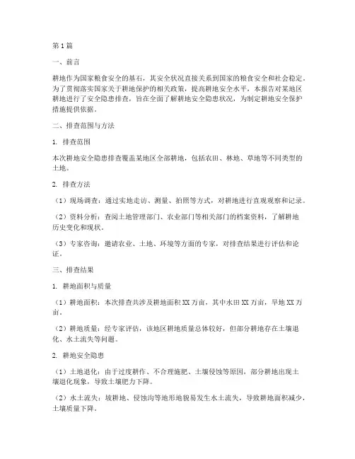 耕地安全隐患排查报告(3篇)