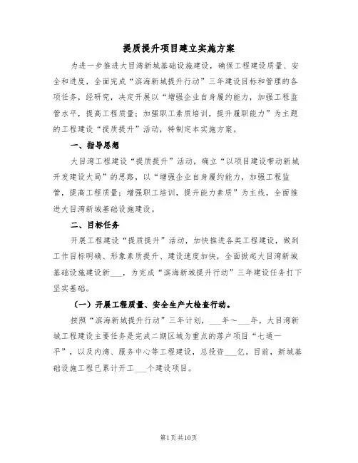 提质提升项目建立实施方案(3篇)