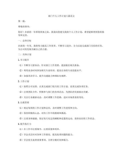 部门个人工作计划八篇范文