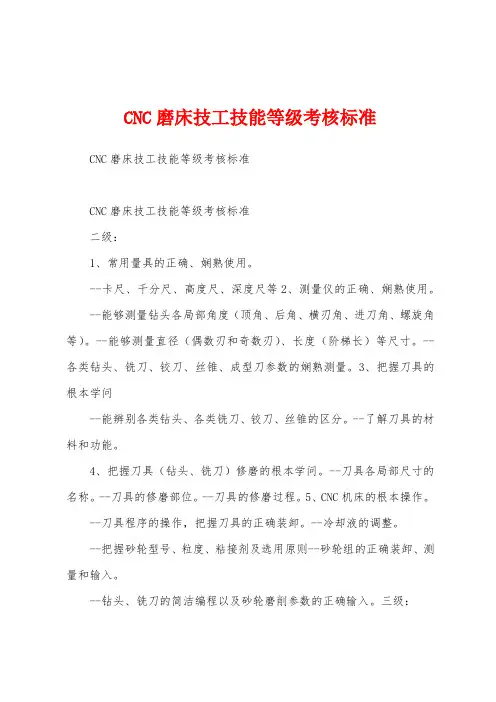 CNC磨床技工技能等级考核标准