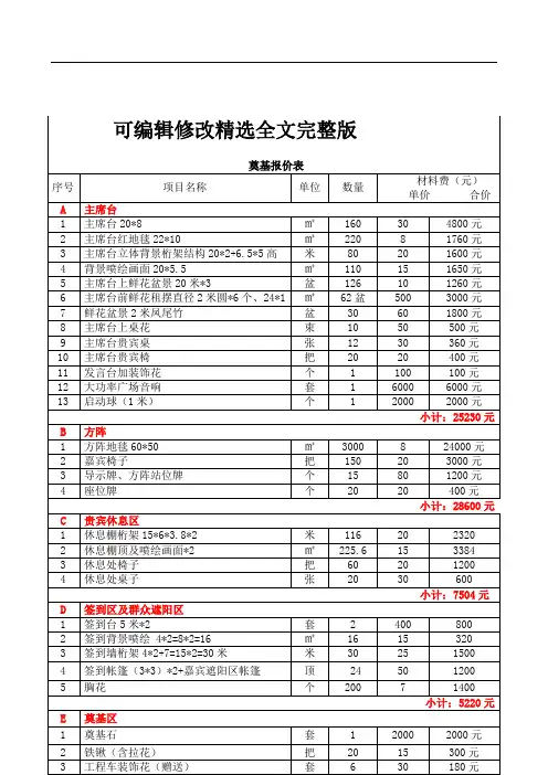 奠基仪式报价表【范本】 (1)(2024版)