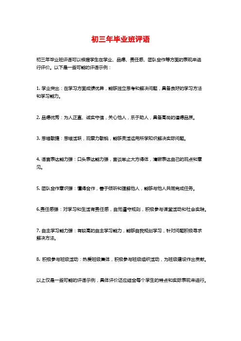 初三年毕业班评语