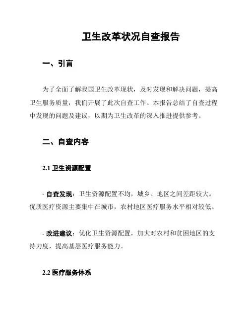 卫生改革状况自查报告
