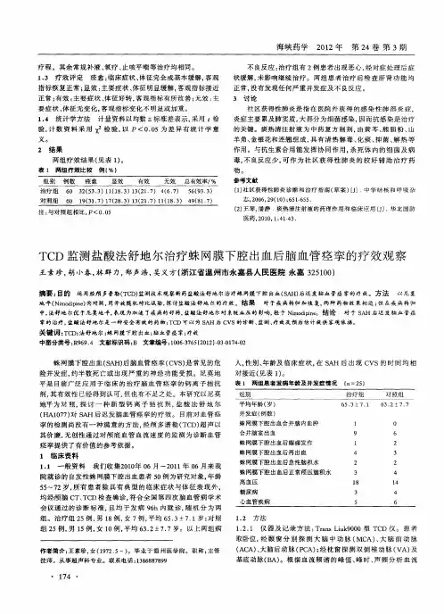 TCD监测盐酸法舒地尔治疗蛛网膜下腔出血后脑血管痉挛的疗效观察