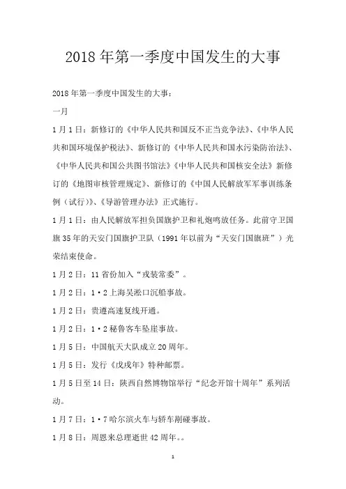 2018年第一季度中国发生的大事