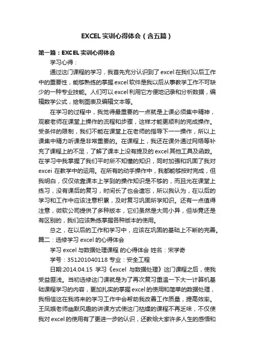 EXCEL实训心得体会（含五篇）
