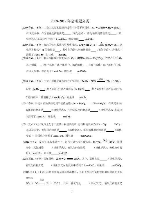 2009-2014化学会考分类
