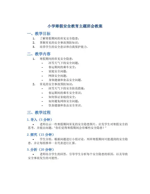 小学寒假安全教育主题班会教案