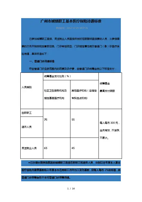 广州市城镇职工基本医疗保险待遇标准参考模板