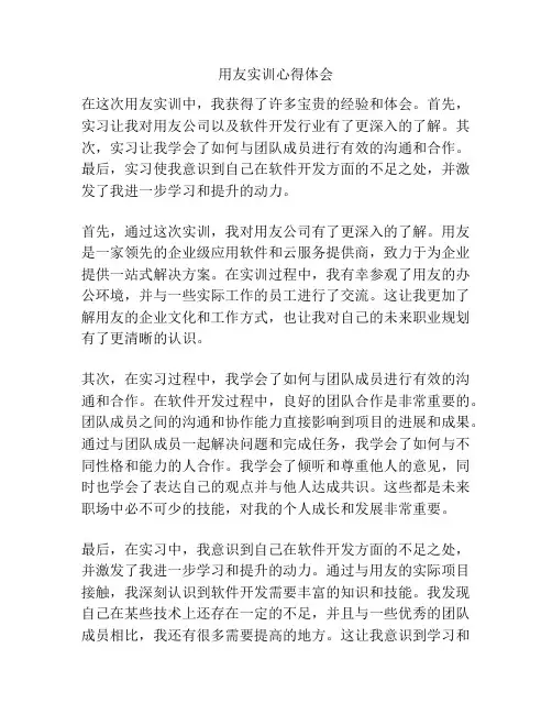 用友实训心得体会