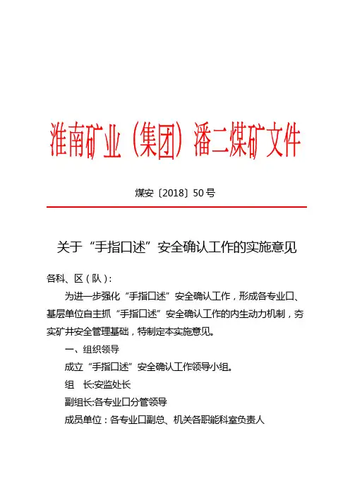 关于“手指口述”安全确认工作的实施意见