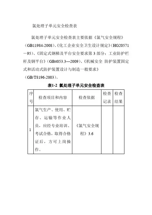 氯处理子单元安全检查表