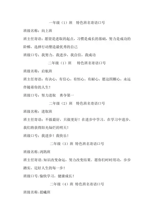 特色班名(班级名称)班主任寄语班级口号