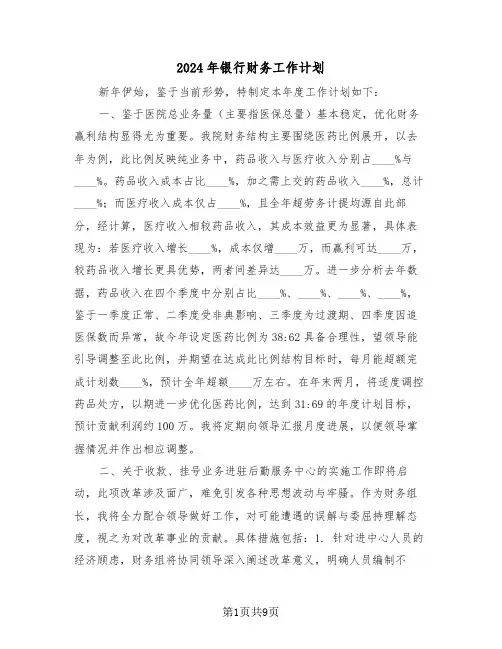2024年银行财务工作计划（五篇）