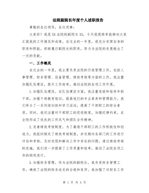 法院副院长年度个人述职报告