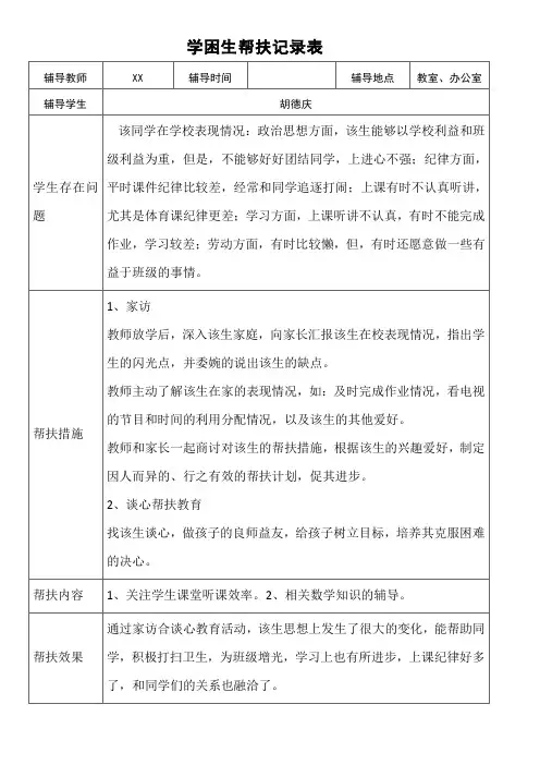 学困生帮扶记录表
