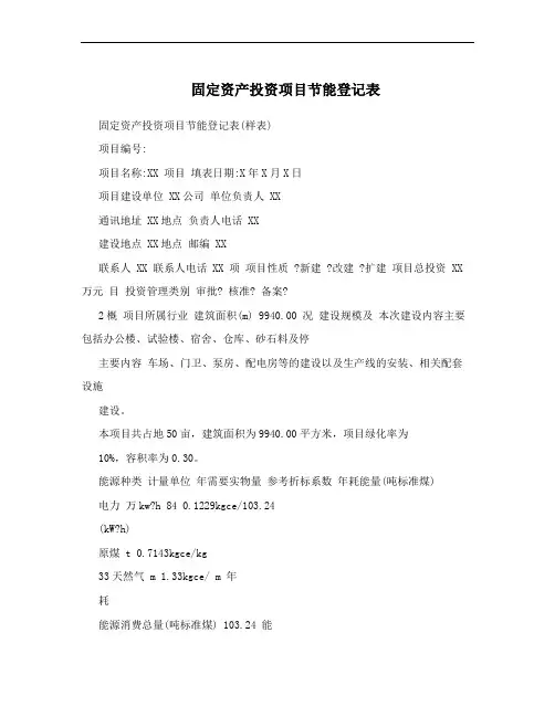 固定资产投资项目节能登记表