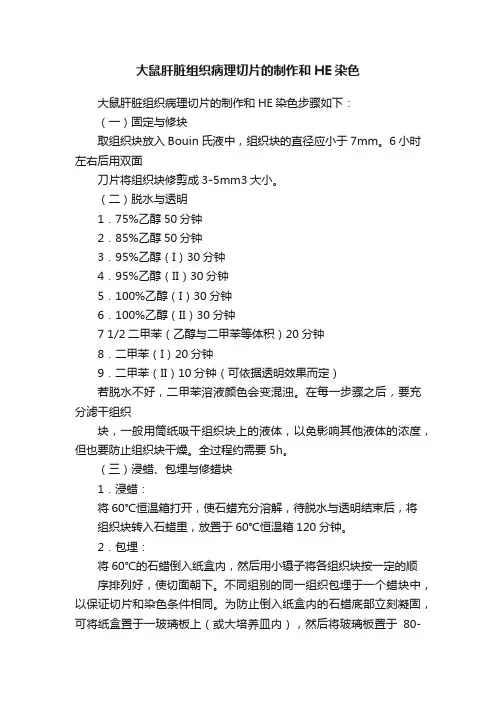 大鼠肝脏组织病理切片的制作和HE染色