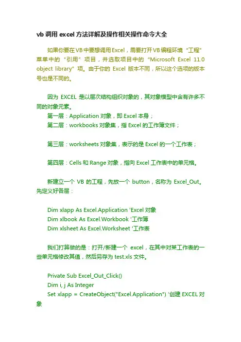 vb调用excel方法详解及操作相关操作命令大全
