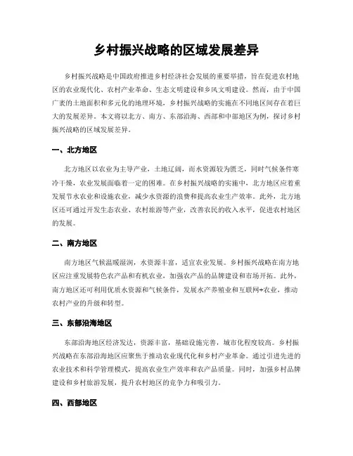 乡村振兴战略的区域发展差异