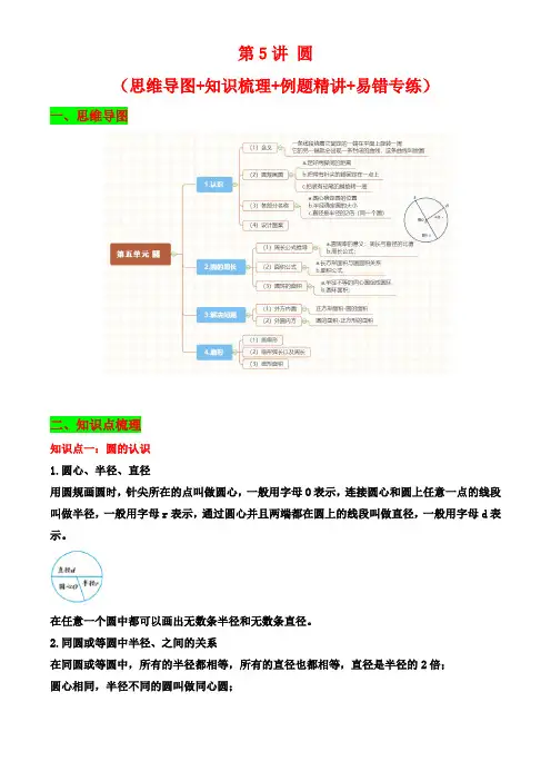 人教版小学六年级上册数学精品讲义第5讲 圆(思维导图 知识梳理 例题精讲 易错专练)(含答案)