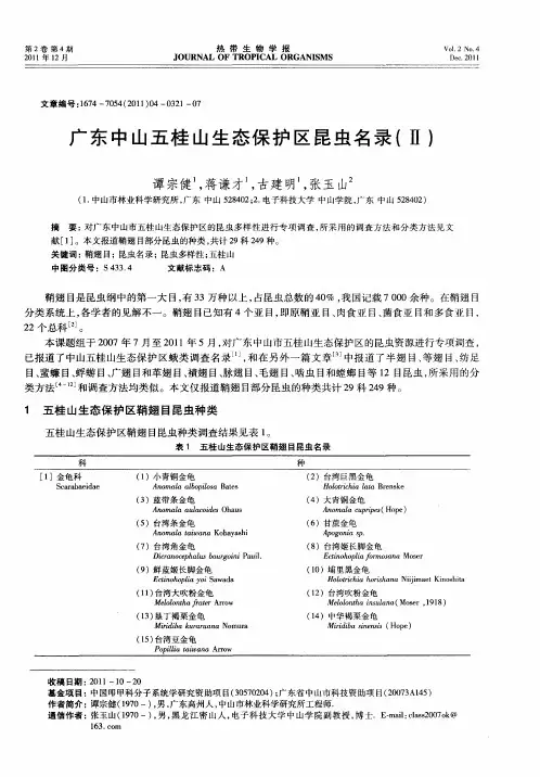 广东中山五桂山生态保护区昆虫名录(Ⅱ)