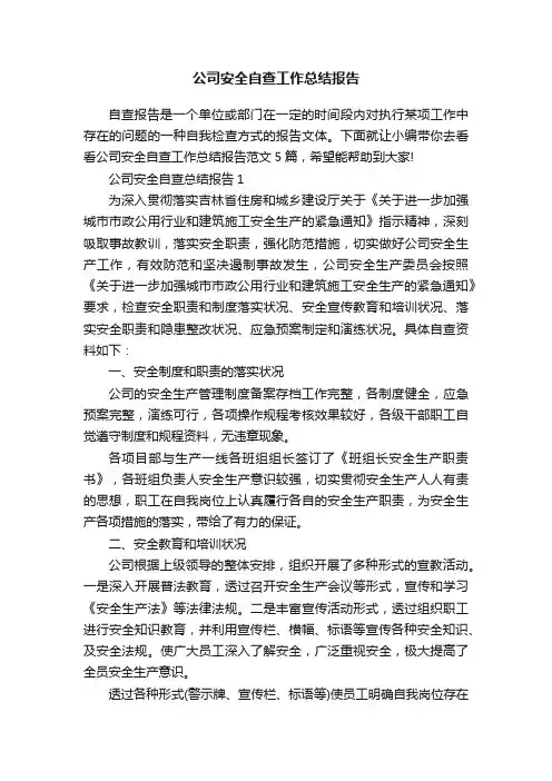 公司安全自查工作总结报告