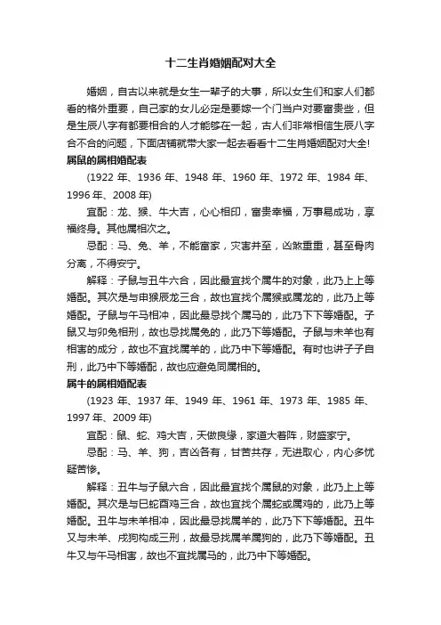 十二生肖婚姻配对大全