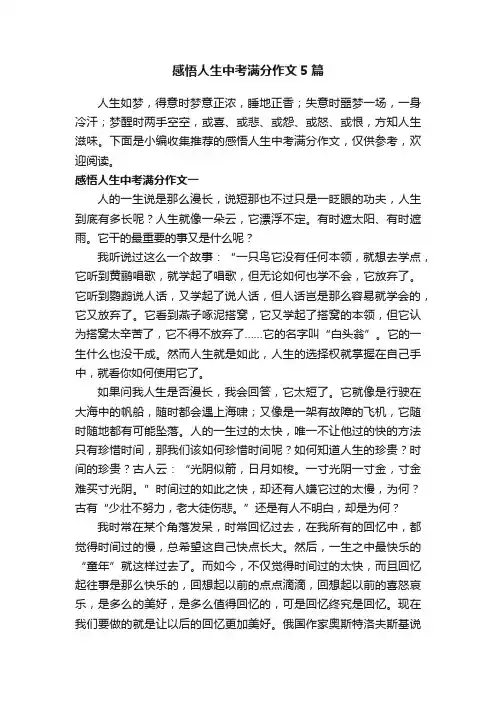 感悟人生中考满分作文5篇