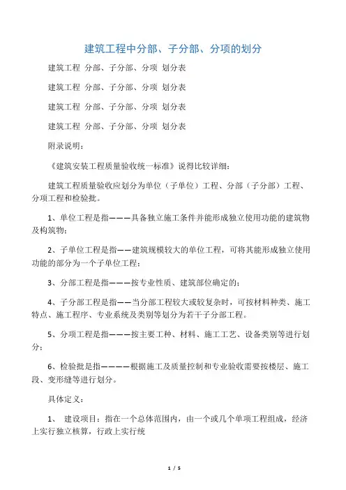 建筑工程分部、分项划分表及说明