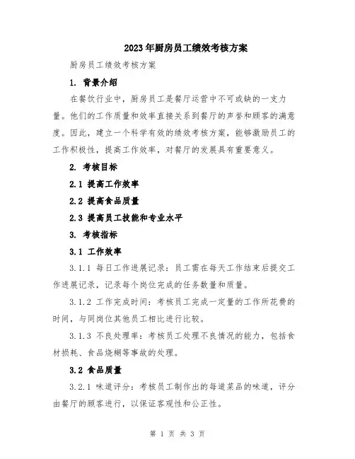 2023年厨房员工绩效考核方案