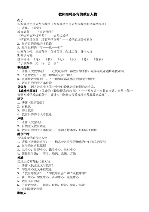 教师招聘必背的教育人物