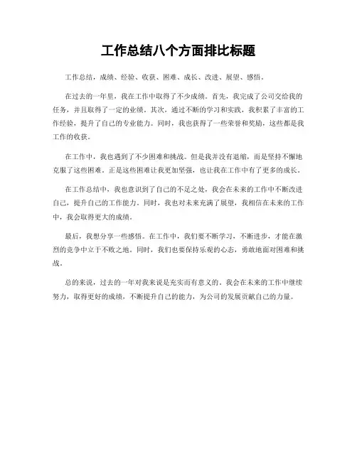 工作总结八个方面排比标题