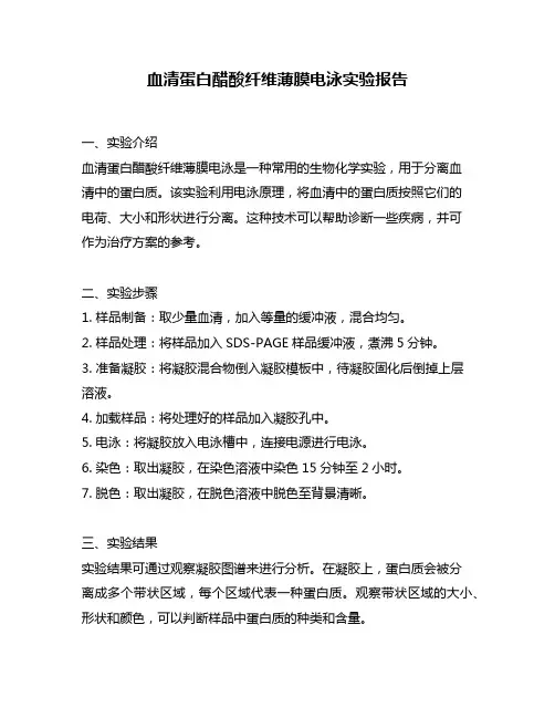 血清蛋白醋酸纤维薄膜电泳实验报告