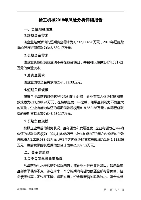 徐工机械2018年财务风险分析详细报告