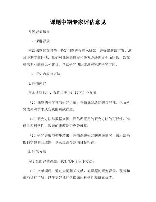 课题中期专家评估意见