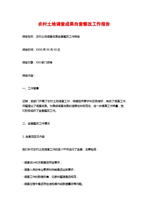农村土地调查成果自查整改工作报告