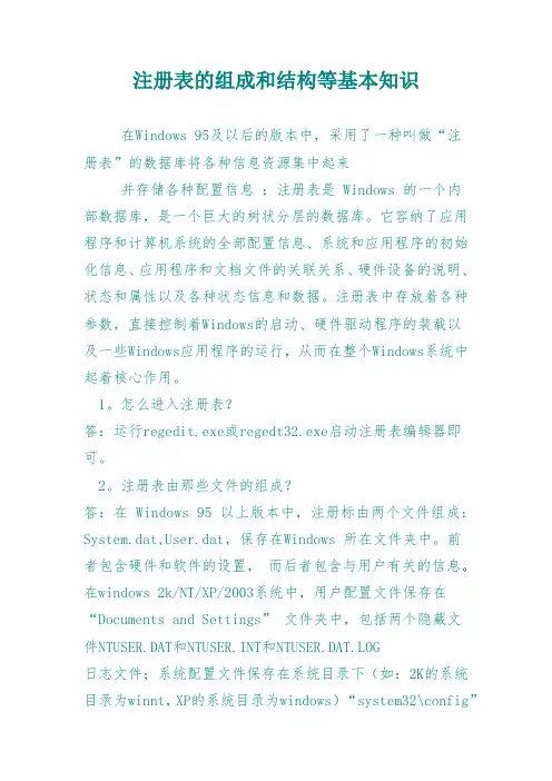 注册表的组成和结构等基本知识