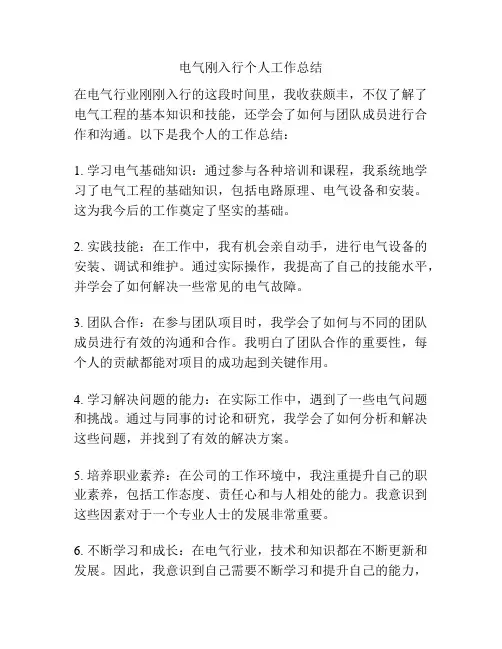 电气刚入行个人工作总结