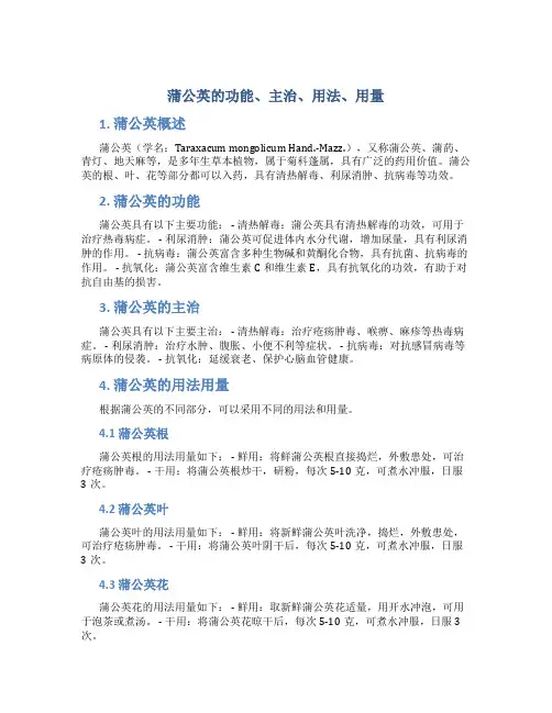 蒲公英的功能主治用法用量