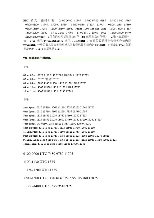 BBC 英文广播时刻表