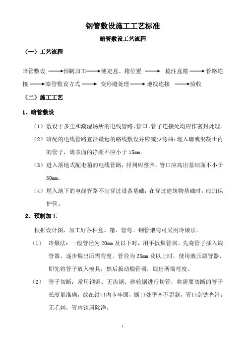 镀锌钢管敷设施工工艺标准