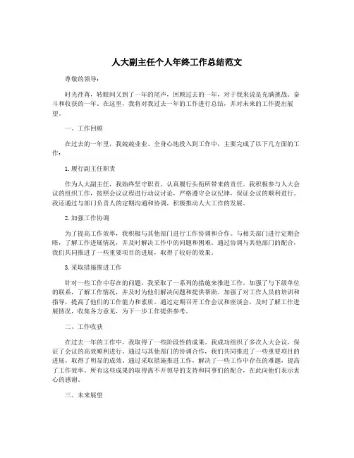 人大副主任个人年终工作总结范文