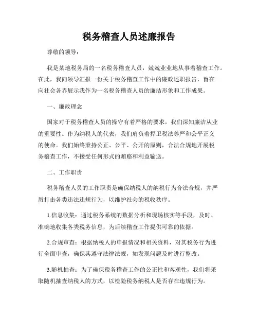 税务稽查人员述廉报告