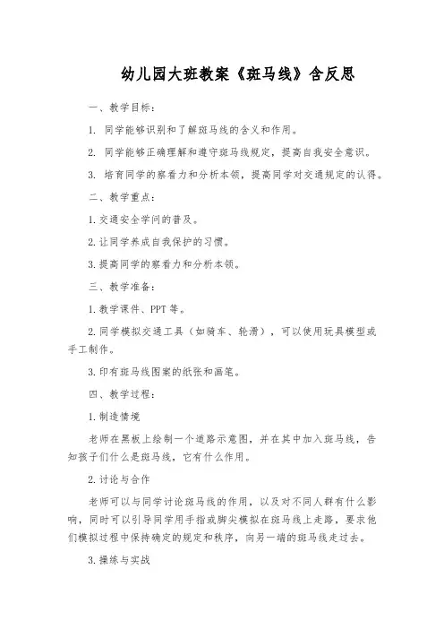 幼儿园大班教案《斑马线》含反思