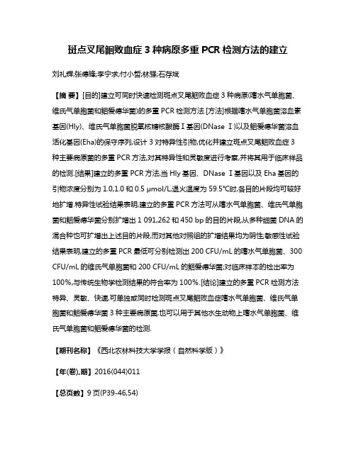 斑点叉尾鮰败血症3种病原多重PCR检测方法的建立